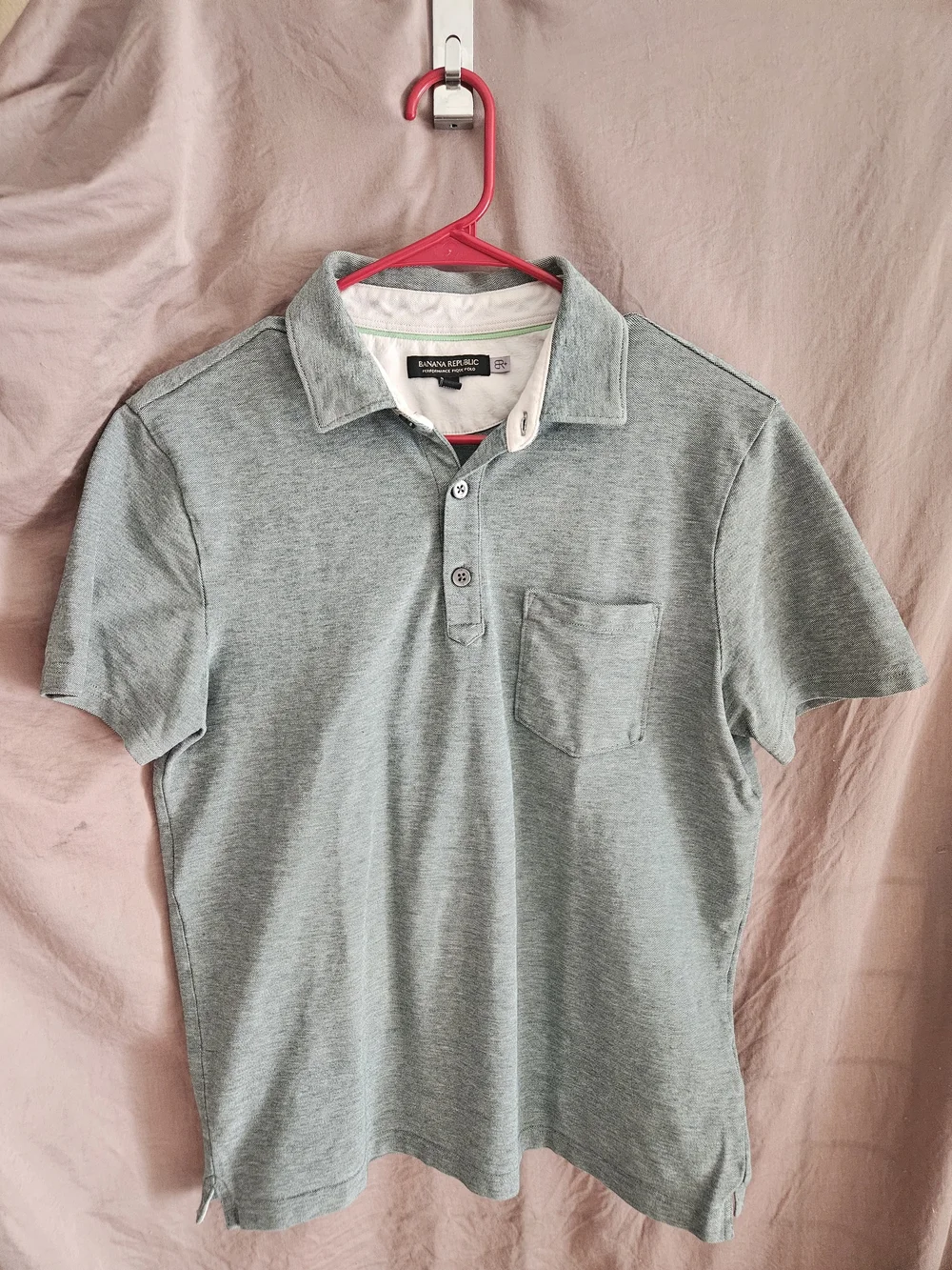 Banana Republic Men's Heather Sage Green Polo with Chest Pocket